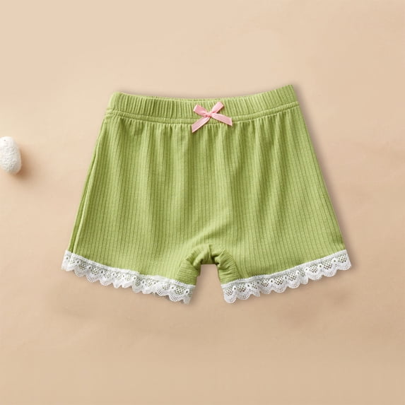Amidoa Elastic Waist Girl Shorts Solid Color High Waisted Leggings Summer Cotton Casual Shorts,Green,3 Years