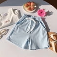 thumbnail image 1 of Amidoa Elastic Waist Girl Shorts Solid Color Summer Cotton Casual Shorts,Blue,6 Years, 1 of 5