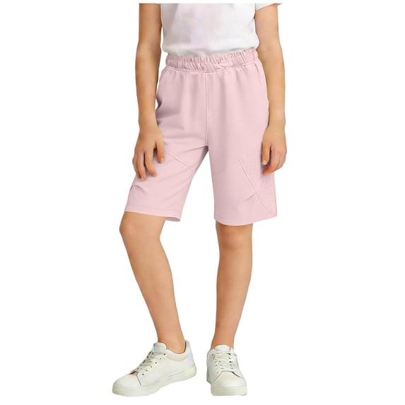 Amidoa Elastic Waist Girl Shorts Wide Leg With Pockets High Waisted Summer Casual Baggy Shorts,Pink,11-12 Years