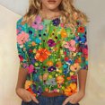 thumbnail image 1 of Amidoa Floral Blouses for Women Plus Size 3/4 Sleeve Crewneck Graphic Tees Shirts for Women M, 1 of 5