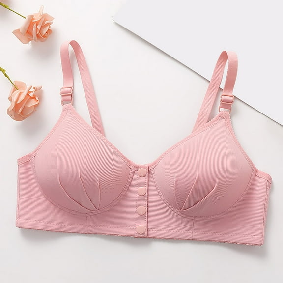 Amidoa Front-Close Womens Bras Nursing Pink Wire-Free Solid Bra Bralettes for Women M