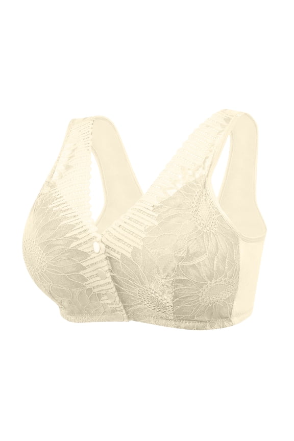 Front Closure Bras for Women Daisy Breastfeeding Lace Beige Nursing Wirefree Hands Free Bra Women Bra XL