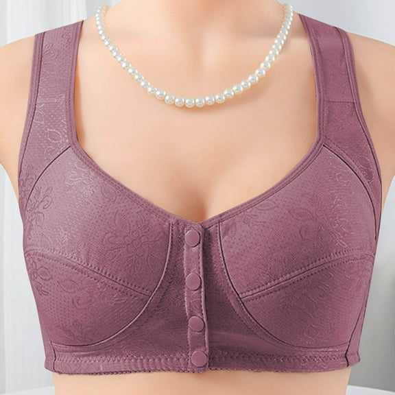 Amidoa Front Closure Bras for Women Nursing Full Coverage Purple Floral Bra Brasiers Women 38/85