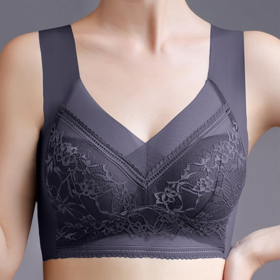 Amidoa Full Coverage Womens Bras Lace No Wire Gray Large Bust Bandeau Women's Lingerie XXXL