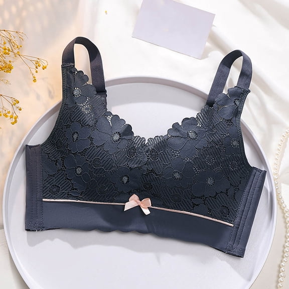 Amidoa Full-Figure Bras for Older Women Push-up Blue Lace Embroidered Brasiers Brasiers Women 40/90C