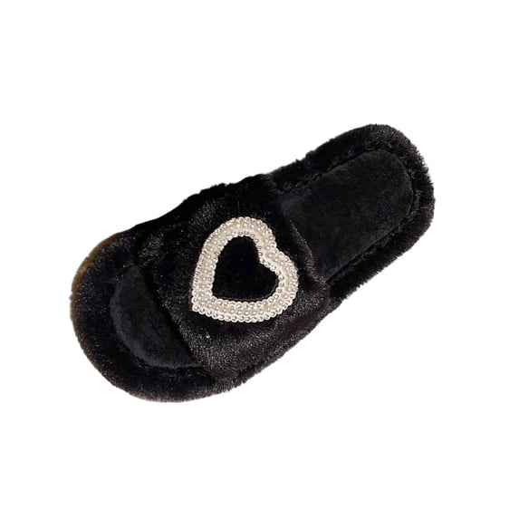 Amidoa Fuzzy Womans Slippers House Indoor Black Cute Open Toe Non Slip Comfortable Slippers Ladies Shoes 36