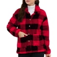 thumbnail image 1 of Amidoa Fuzzy Women's Coats Red Fleece Winter Coats Collared Button down Plaid Cardigan Womens Jackets Trendy S, 1 of 6