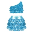 thumbnail image 1 of Amidoa Girl A-line Dress Crewneck Party Short Sleeve Sequins Sundress Casual Summer Dress Light Blue,6-7 Years, 1 of 5