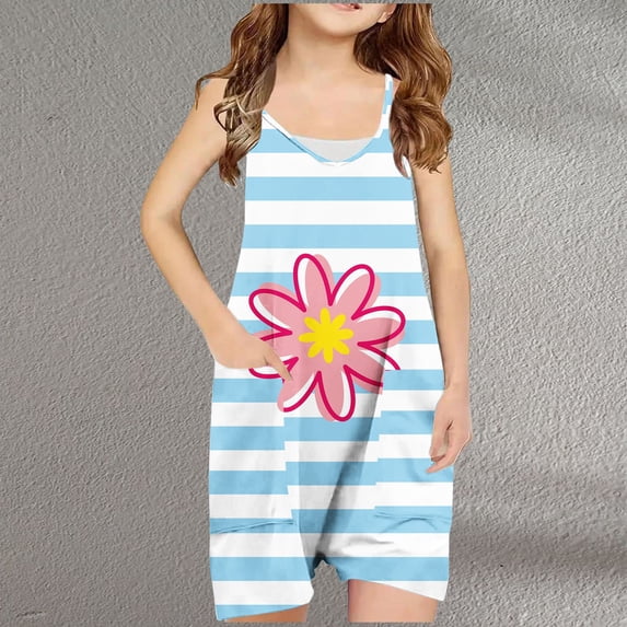 Amidoa Girl Shorts Elastic Waist Casual Summer Shorts,Light Blue,7 Years