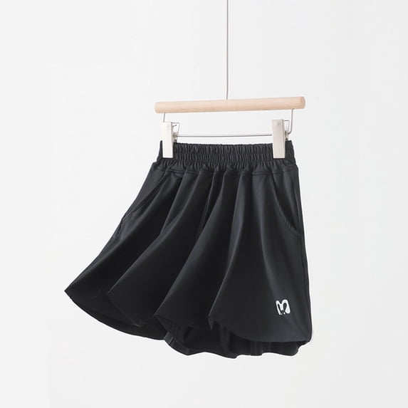Amidoa Girl Shorts Elastic Waist Lightweight Casual Summer Baggy Sports Shorts Black,9 Years