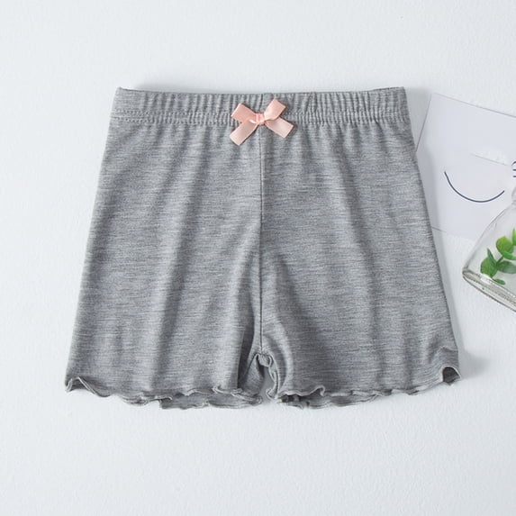 Amidoa Girl Shorts Elastic Waist Solid Color Cotton Summer Casual Shorts Gray,7 Years