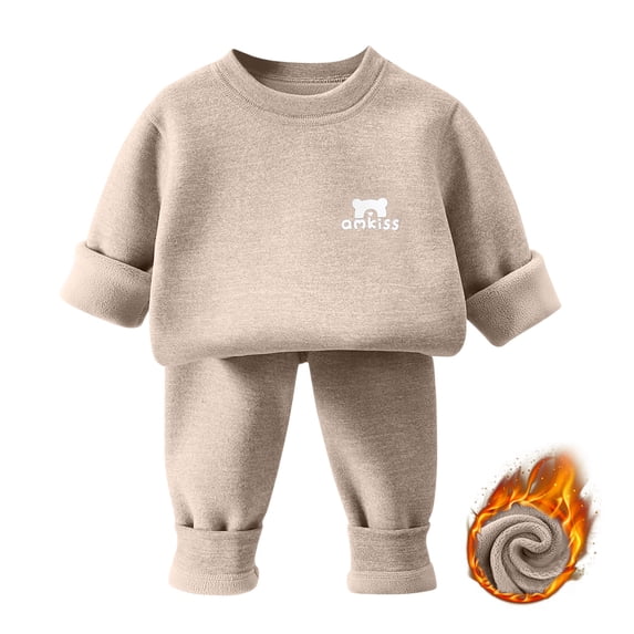 Amidoa Girls 2 Piece Outfits Fall Winter Clothes Fleece Long Sleeves Top and Pants Kids Clothing Sets Khaki Size 3-4 Years
