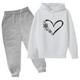 thumbnail image 1 of Amidoa Girls 2 Piece Outfits Fall Winter Clothes Hooded Print Long Sleeve Top and Pants Kids Clothing Sets White Size 9 Years, 1 of 2