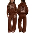 thumbnail image 1 of Amidoa Girls 2 Piece Outfits Fall Winter Clothes Hooded Solid Color Fleece Long Sleeve Sweatshirt and Pants Kids Clothing Sets Brown Size 13-14 Years, 1 of 7