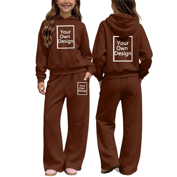 Amidoa Girls 2 Piece Outfits Fall Winter Clothes Hooded Solid Color Fleece Long Sleeve Sweatshirt and Pants Kids Clothing Sets Brown Size 13-14 Years