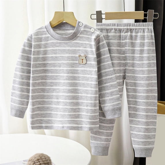 Amidoa Girls 2 Piece Outfits Fall Winter Clothes Print Cotton Top Long Sleeved and Elastic Waist Pants Kids Clothing Sets Gray 6 Months