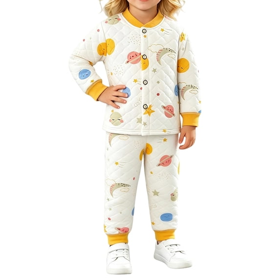 Amidoa Girls 2 Piece Outfits Fall Winter Clothes Print Long Sleeve Top and Casual Pants Kids Clothing Sets Yellow Size 6-9 Months