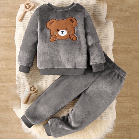 Amidoa Girls 2 Piece Outfits Fall Winter Clothes Print Soft Long Sleeves Top and Casual Pants Kids Clothing Sets Gray Size 12 Months