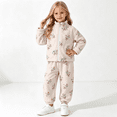 thumbnail image 1 of Amidoa Girls 2 Piece Outfits Fall Winter Clothes Print Zip Long Sleeve Top and Casual Pants Kids Clothing Sets Size Khaki 5-6 Years, 1 of 6