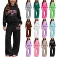 thumbnail image 1 of Amidoa Girls 2 Piece Outfits Fall Winter Clothes Solid Color Fleece Hooded Long Sleeve Sweatshirt and Pants Kids Clothing Sets White Size 11-12 Years, 1 of 6