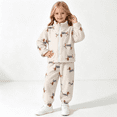 thumbnail image 1 of Amidoa Girls 2 Piece Outfits Fuzzy Fleece Zip Up Jackets and Jogger Pant Casual Winter Warm Sweatsuit Sets Size Beige 2-3 Years, 1 of 6