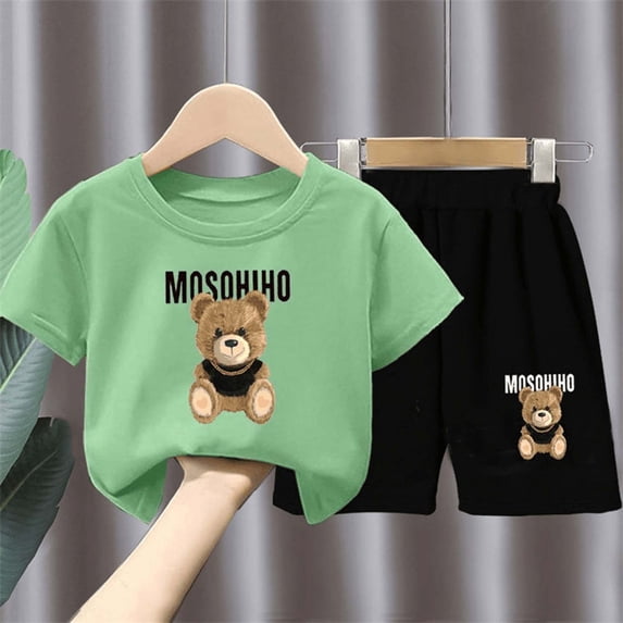 Amidoa Girls 2 Piece Outfits Summer Clothes Cotton Short Sleeve T-Shirt and Shorts Casual Kids Clothing Sets,Green Size 11