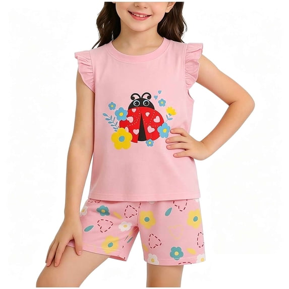 Amidoa Girls 2 Piece Outfits Summer Clothes Cute Graphic Tank Top and Casual Shorts Kids Clothing Sets Wine Size 8
