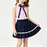 Girls 2 Piece Outfits Summer Clothes Cute T-Shirts Sleeveless and Skirt Kids Clothing Sets Pink Size 18