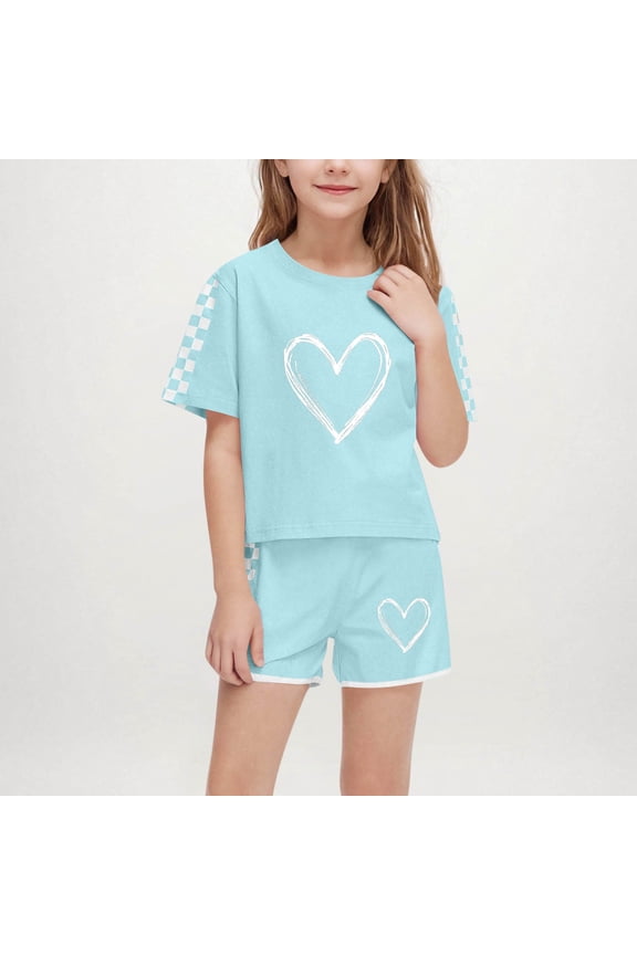 Girls 2 Piece Outfits Summer Clothes Graphic T Shirt Short Sleeve and Casual Short Kids Clothing Sets Green Size 12