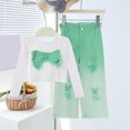 thumbnail image 1 of Amidoa Girls 2 Piece Outfits Summer Clothes Long Sleeve Soft T Shirts and Casual Shorts Kids Clothing Sets Green Size 3T, 1 of 6