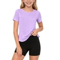 thumbnail image 1 of Amidoa Girls 2 Piece Outfits Summer Clothes Ruffle Sleeve Cute T Shirt Short Sleeves Casual Shorts Kids Clothing Sets Purple Size 12, 1 of 9