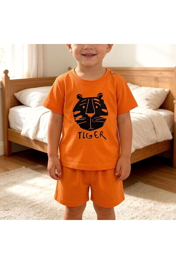 Girls 2 Piece Outfits Summer Clothes Short Sleeve Cotton T-Shirt and Casual Shorts Kids Clothing Sets Orange Size 1T
