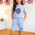 thumbnail image 1 of Amidoa Girls 2 Piece Outfits Summer Clothes Short Sleeve Floral Print Cotton T-Shirt and Shorts Casual Kids Clothing Sets Light Blue Size 4T, 1 of 9