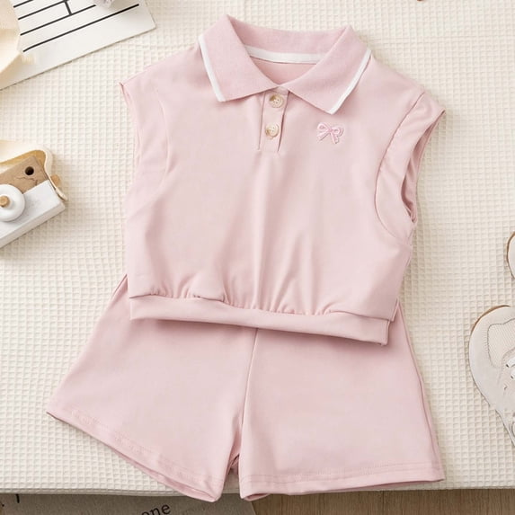 Amidoa Girls 2 Piece Outfits Summer Clothes Short Sleeve Soft T Shirts and Casual Shorts Kids Clothing Sets Pink Size 5T