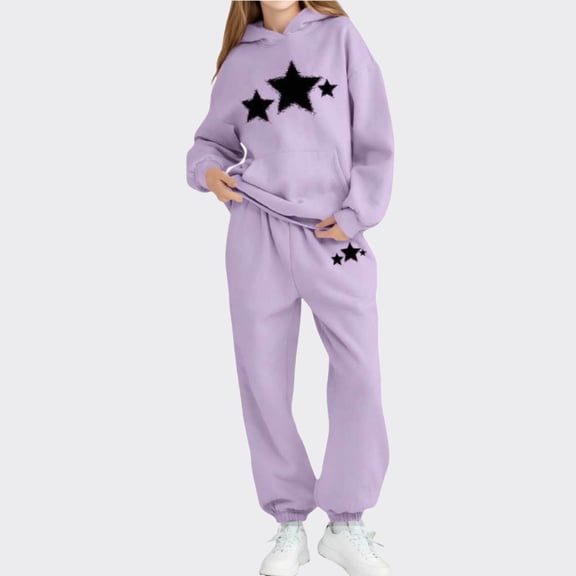 Amidoa Girls 2 Piece Outfits Summer Clothes Soft Solid Color Print Long Sleeve T Shirts and Casual Shorts Kids Clothing Sets Purple Size 10T