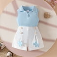 thumbnail image 1 of Amidoa Girls 2 Piece Outfits Summer Clothes Solid Color Cute T-Shirts Short Sleeve and Casual Shorts Kids Clothing Set Blue Size 12, 1 of 9