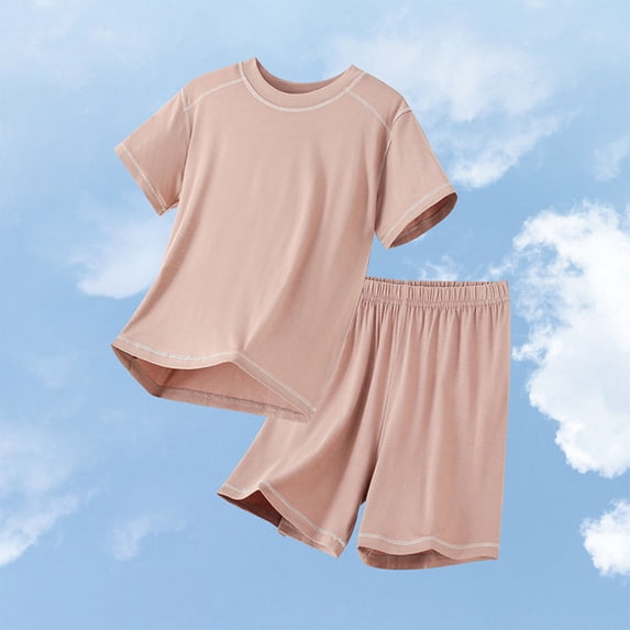Amidoa Girls 2 Piece Outfits Summer Clothes Solid Color T-Shirts Cute Short Sleeve and Casual Shorts Kids Clothing Set Khaki Size 10