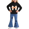 thumbnail image 1 of Amidoa Girls 2 Piece Outfits Summer Clothes T-Shirts Cotton Print Graphic Long Sleeve and Elastic Waist Casual Shorts Kids Clothing Sets Black Size 4T, 1 of 8
