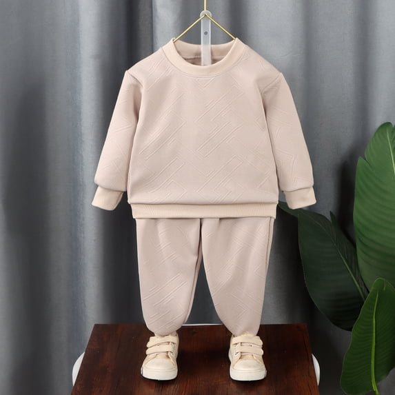 Amidoa Girls 2 Piece Outfits Summer Clothes T-Shirts Cute Cotton Solid Color Long Sleeve and Casual Shorts Kids Clothing Sets Khaki Size 2T