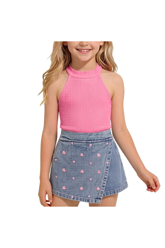 Girls 2 Piece Outfits Summer Clothes Tank Top Floral Print Sleeveless Solid Color Cute T-Shirt and Casual Shorts Kids Clothing Sets Hot Pink Size 4T