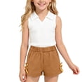 thumbnail image 1 of Amidoa Girls 2 Piece Outfits Summer Clothes Tank Top Solid Color Cute T-Shirt and Shorts Casual Kids Clothing Sets Coffee Size 3T, 1 of 9