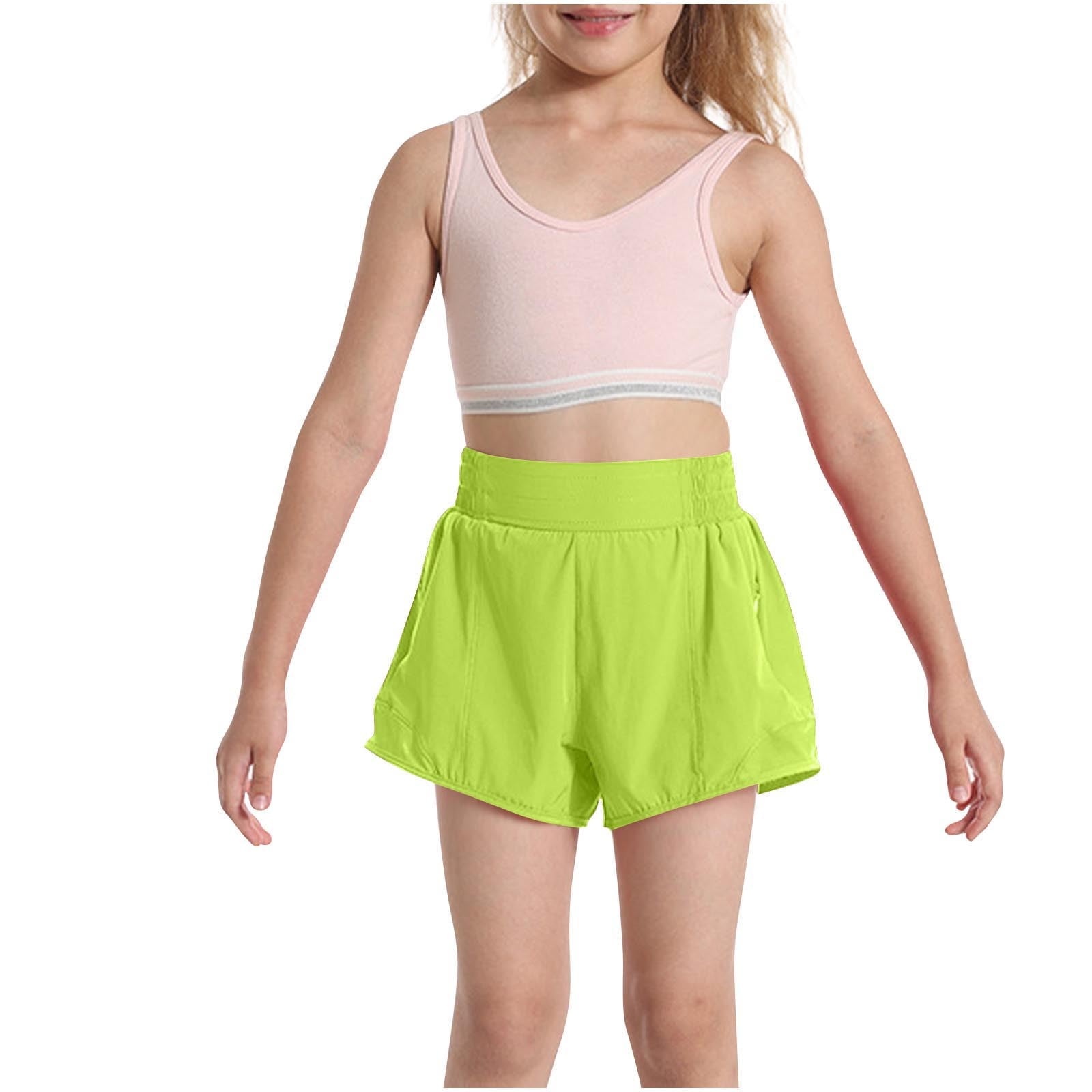Amidoa Girls Athletic Shorts High Waisted Elastic Waist Baggy Shorts ...