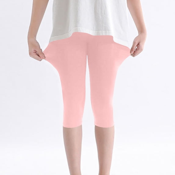 Amidoa Girls Capri Leggings Stretch Athletic Cropped Pants Basic Soft Casual Pants Pink 10 Years