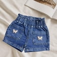 thumbnail image 1 of Amidoa Girls Denim Shorts Low Rise Elastic Waist Casual Baggy Jean Shorts Summer Print Cute Shorts,Blue,3-4Years, 1 of 5