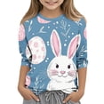thumbnail image 1 of Amidoa Girls Easter T Shirts- Crewneck 3/4 Sleeve Cute Rabbit Kids Graphic Tops Navy Size 7-8 Years, 1 of 5