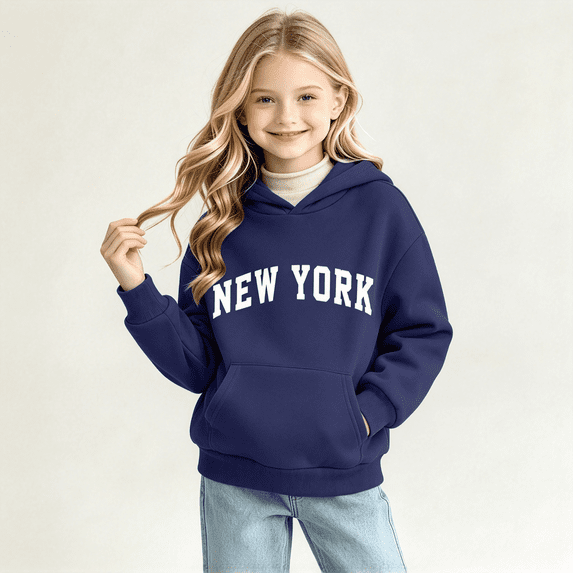 Amidoa Girls Graphic Hoodie Pullover Hooded Sweatshirt Fleece Oversized Kids Cute Hoodies With Pocket Blue Size 10-11Years