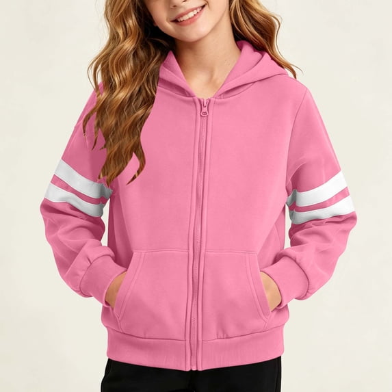 Amidoa Girls Graphic Hoodies Zip Up Hooded Sweatshirt Kids Cute Casual Long Sleeve Fall Winter ClothesPink Size 11-12 Years