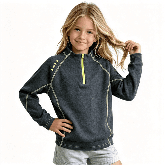 Amidoa Girls Half Zip Pullover Long Sleeve T Shirts Kids Mock Neck Casual Tops Black Size 14-15 Years