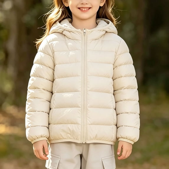 Amidoa Girls Hooded Puffer Jacket Kid Waterproof Coat Windbreaker Fleece Lined Lightweight Warm Winter Coat with Pockets Purple Size 12-13Years