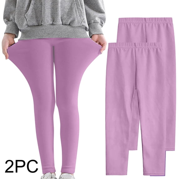 Amidoa Girls Leggings Athletic Stretch Pants Basic Soft Casual Pants Purple 7 Years